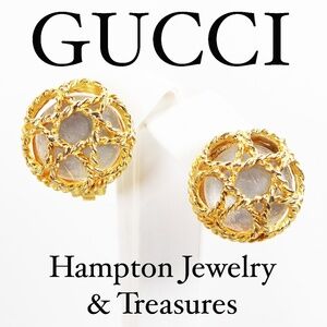 ⚜️ Vintage Paolo Gucci Gold Stars with Caged Moon Stone Earrings